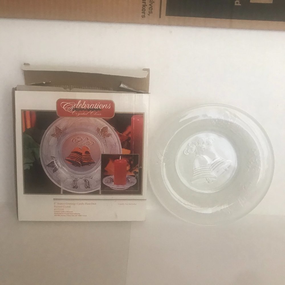 Seasons Greetings 8" Diamtr Crystal Candle Holder